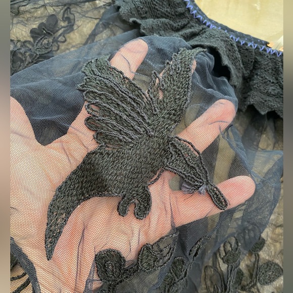 Free People sheer floral lace cold shoulder top trapeze tulle sexy - Picture 5 of 13